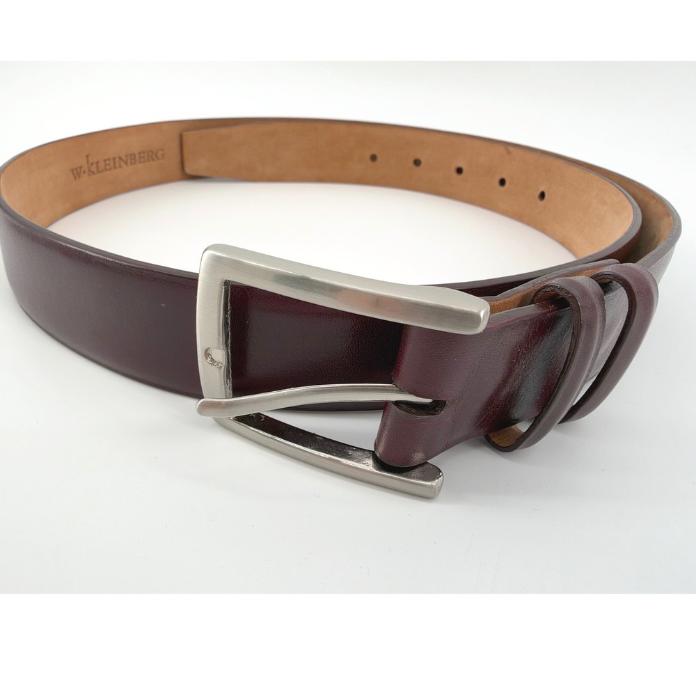 W. Kleinberg Men's 38 Burgundy Genuine Leather Belt Nickle Buckle Made in USA